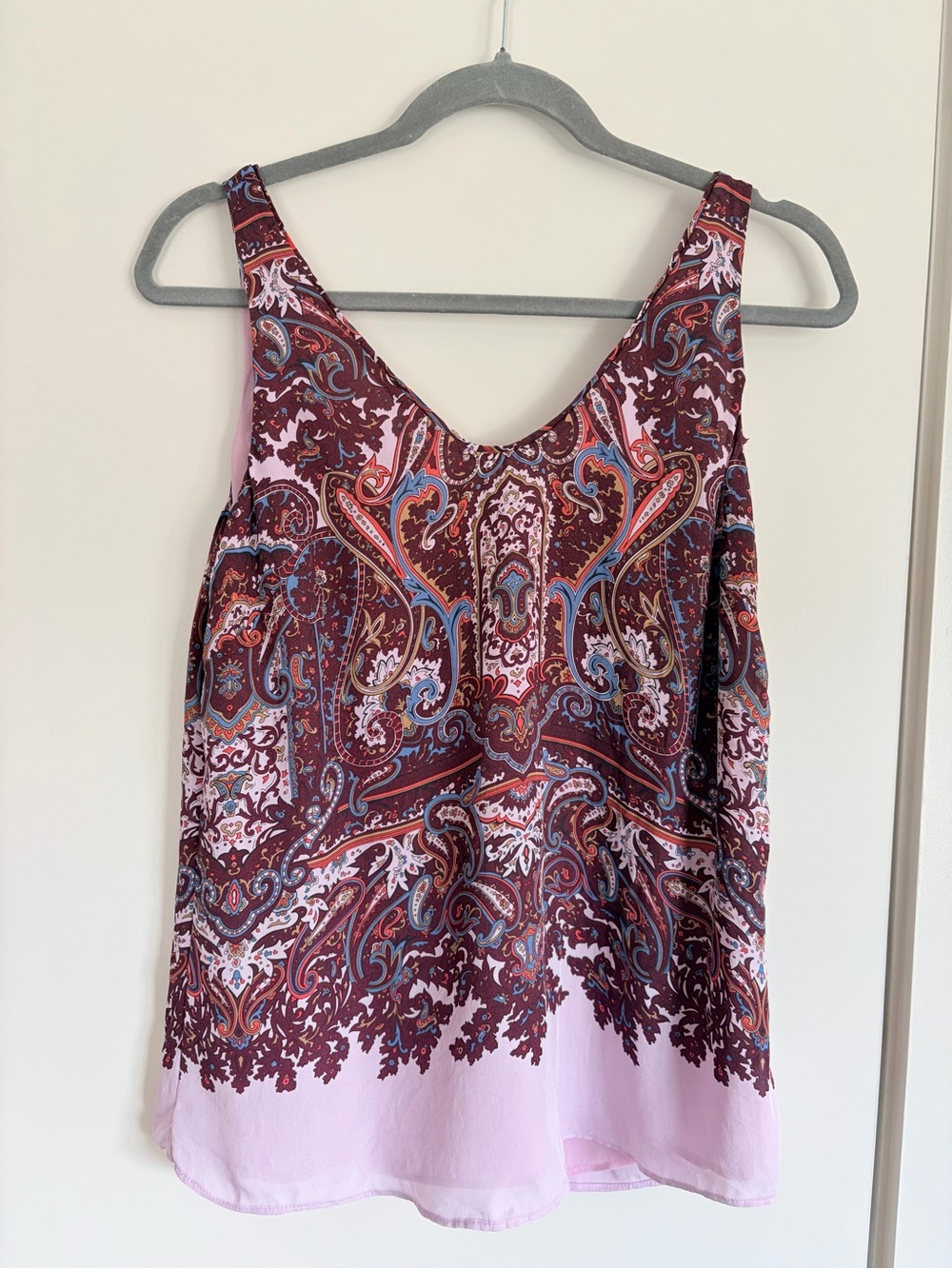 💜 J.Crew 100% Silk Paisley Tank Top Burgundy Pink Boho Chic Jewel Tones Capsule
